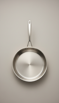 Stainless steel sauté pan with ergonomic handle
