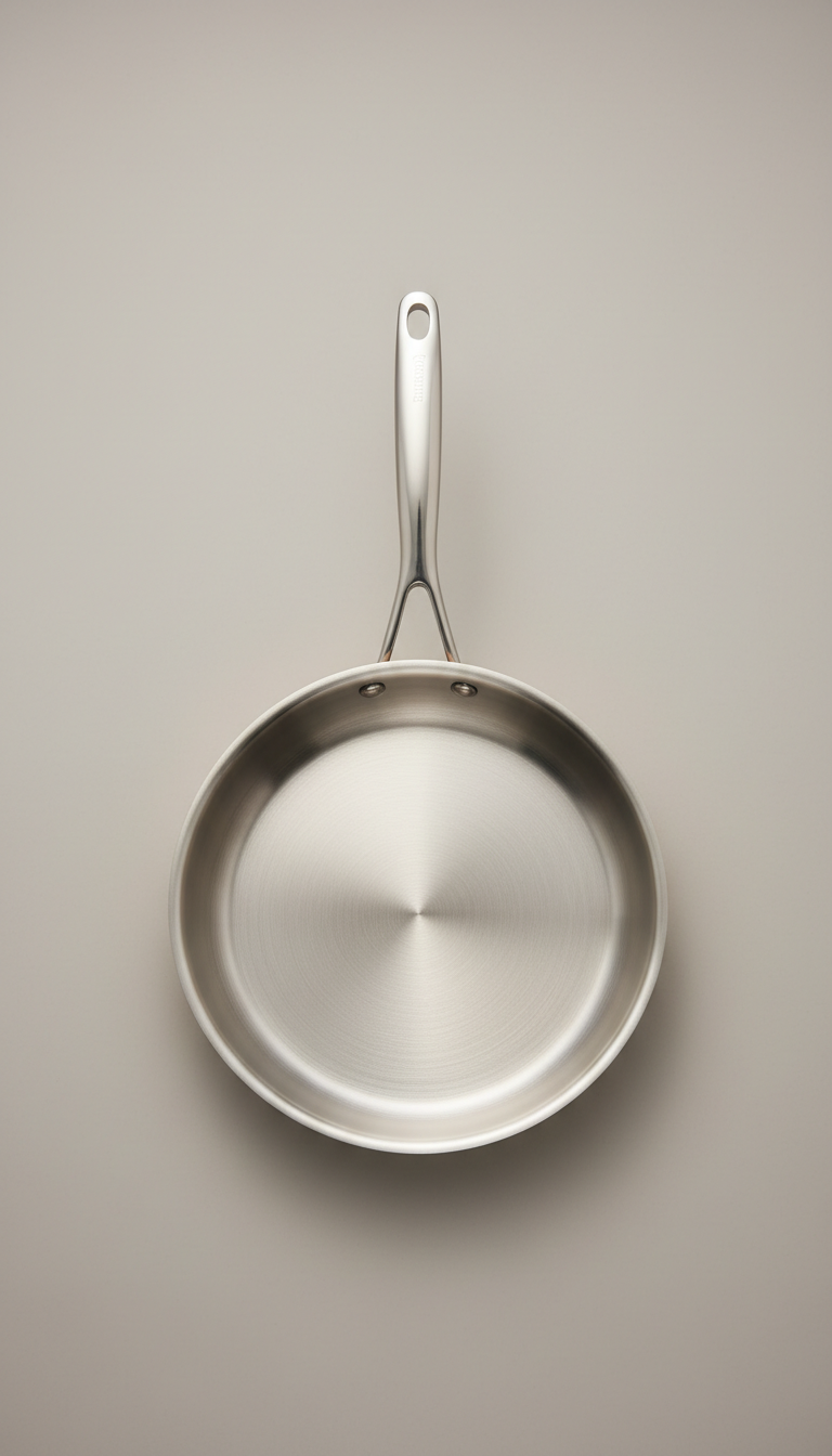Stainless steel sauté pan with ergonomic handle
